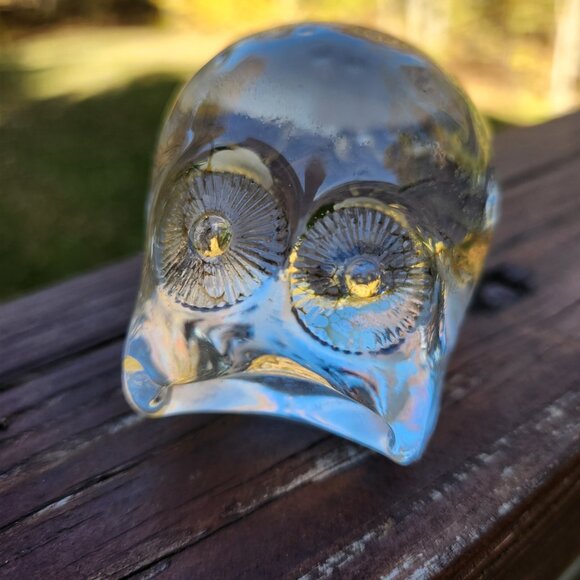 Clear Art Glass Owl Small Paperweight Figure Vintage Handblown Lisa Larson Eyes - Picture 4 of 4